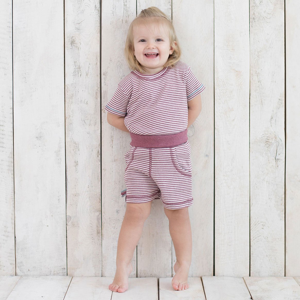 OrganicEra Organic Baby S/S T-Shirt, Bordeaux gestreift