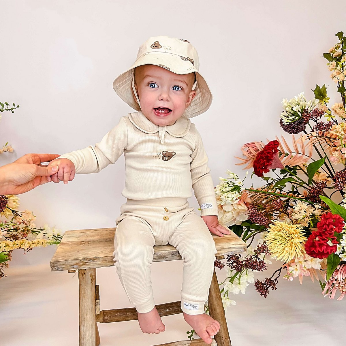 May Mays | Teddy-Baby-Leggings | Rippe Beige | Gestickter Bär