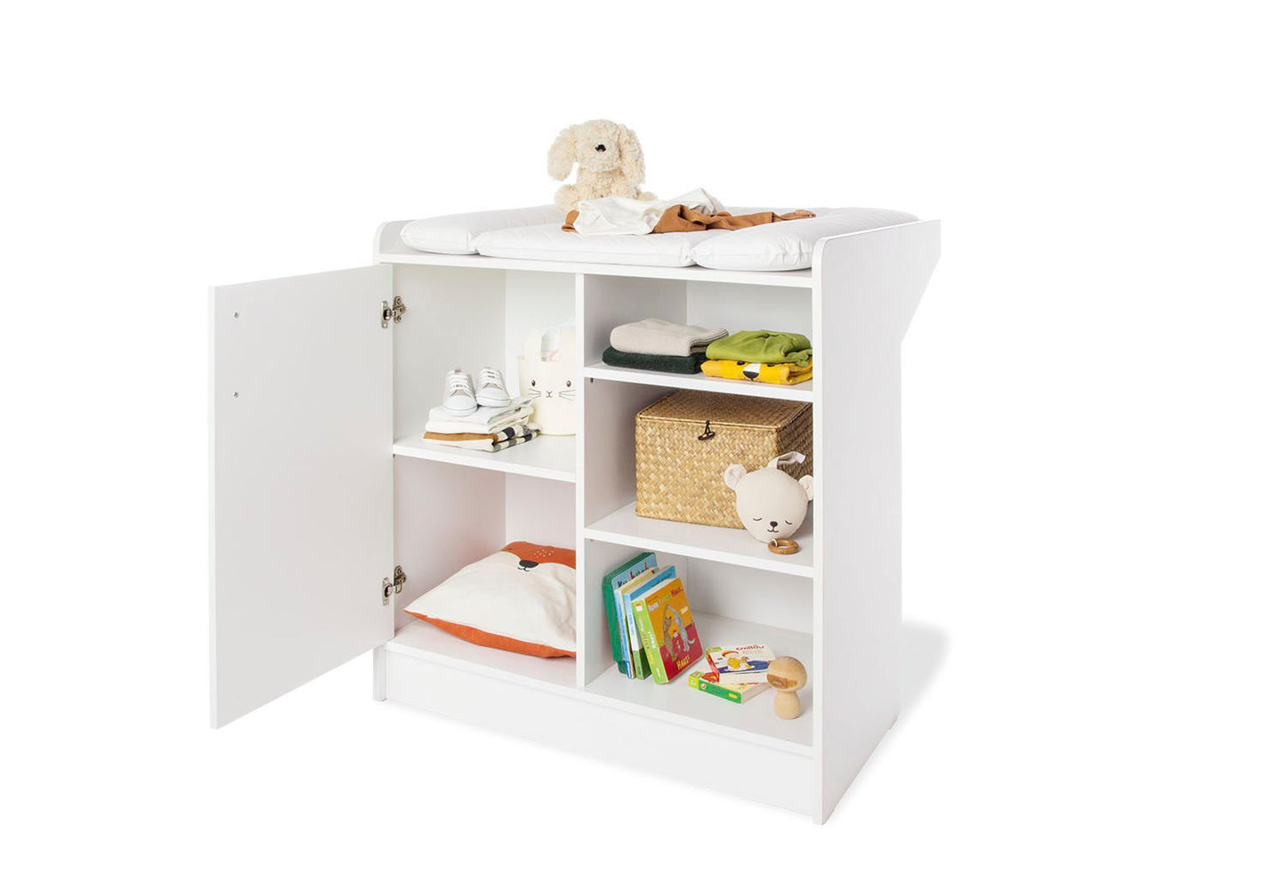 Kinderzimmer 'Hilda &Viktoria', weiß3-teilig: Stubenbett, Wickelkommode, 2-türiger Kleiderschrank