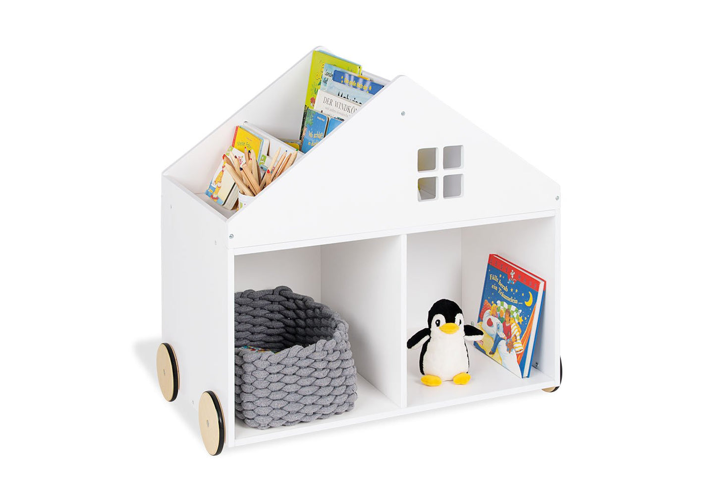 Kinder-Bücherregal auf Rollen 'Hus', weiß