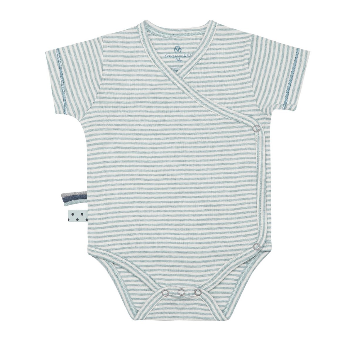 OrganicEra Organic Baby S/S Kimono-Body, Aqua Striped