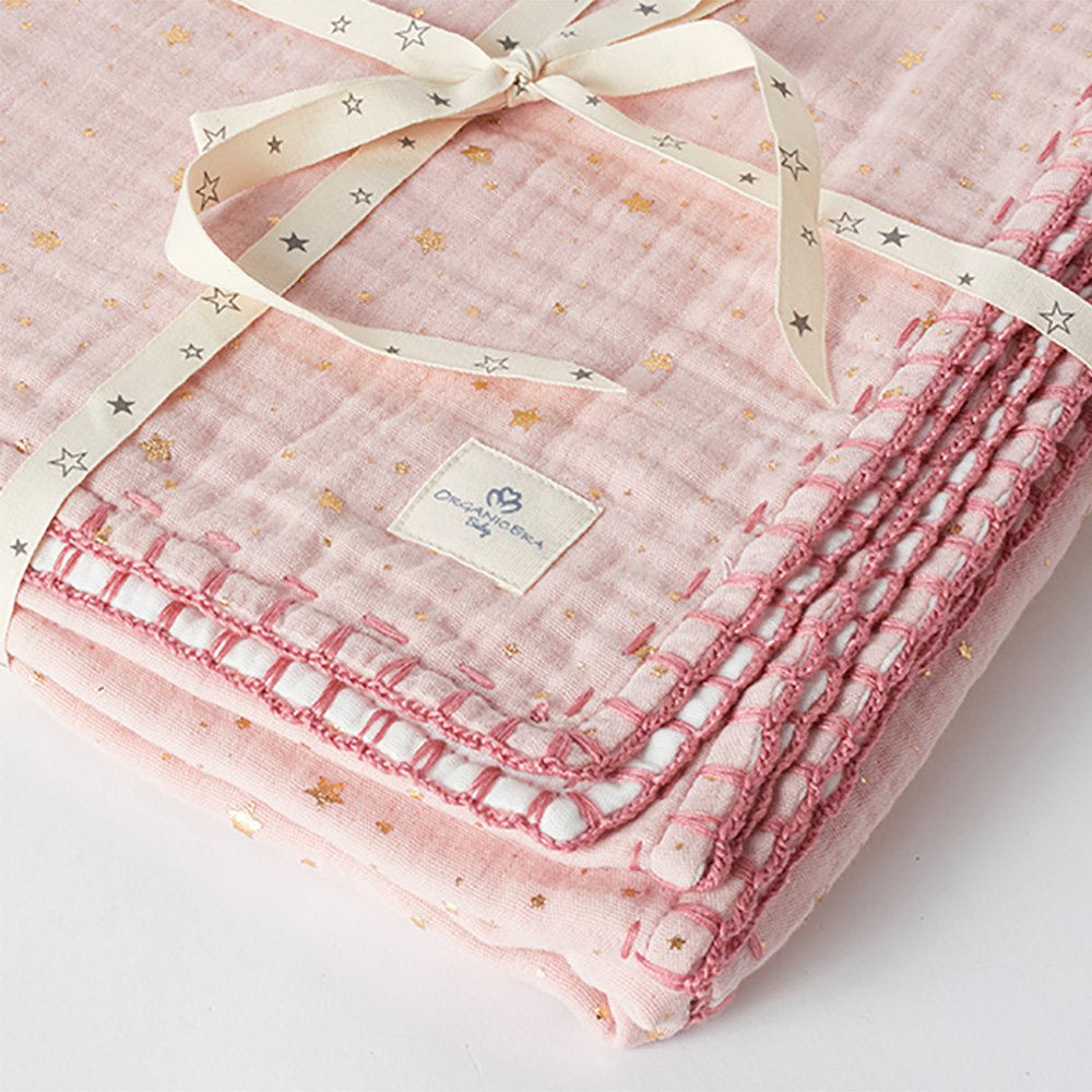 OrganicEra Bio-Musselin-Babydecke mit Glitzer, Puderrosa