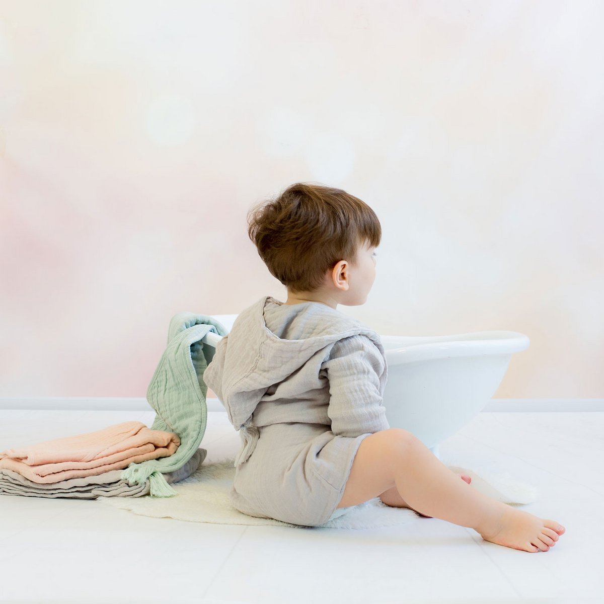 OrganicEra Baby-Bademantel aus Bio-Musselin, 1-2 Jahre, Grau