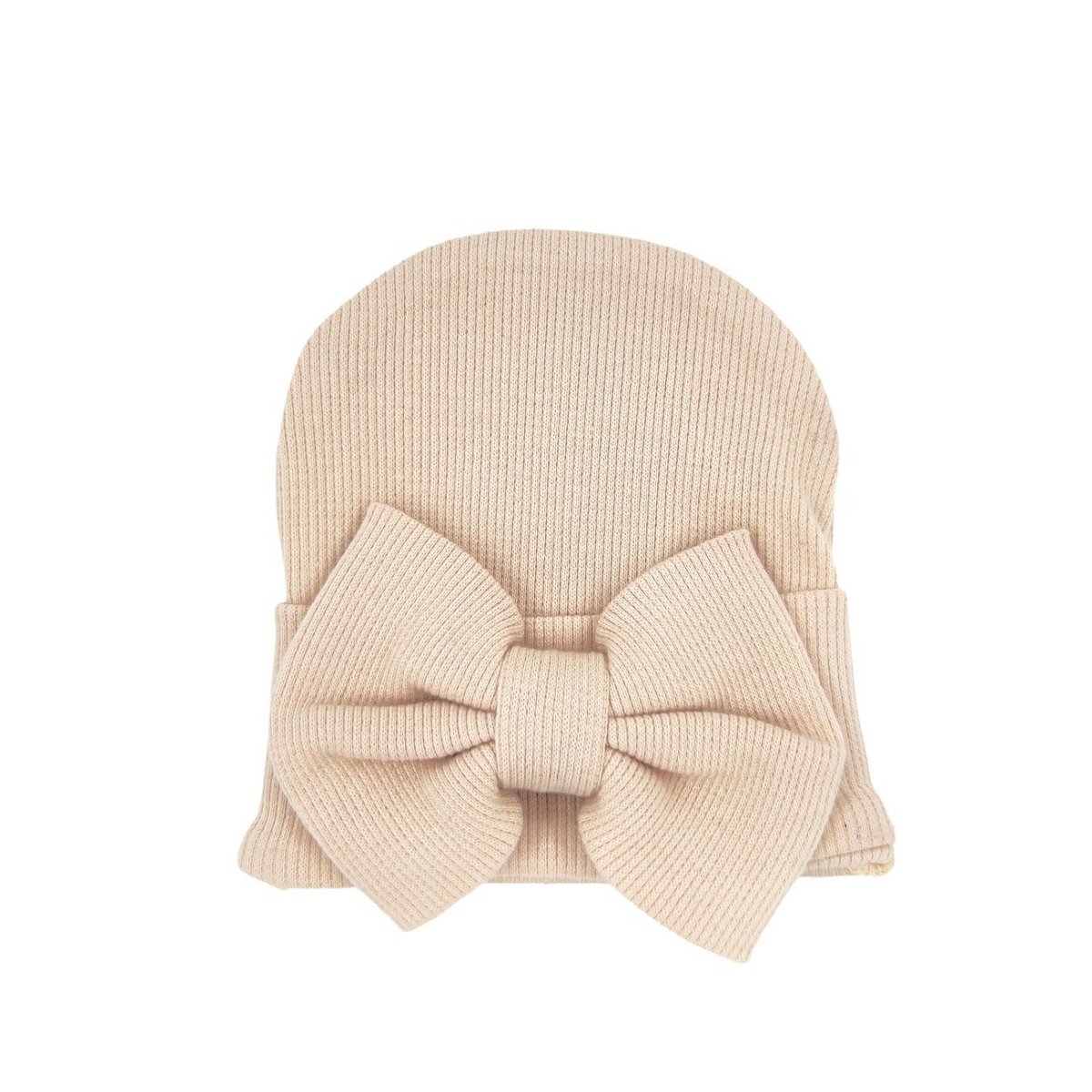 May Mays | Beau Neugeborenenmütze | Schleife Beige | 0-4 Wochen