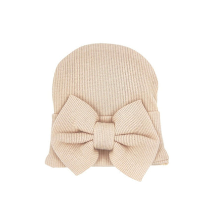 May Mays | Beau Neugeborenenmütze | Schleife Beige | 0-4 Wochen