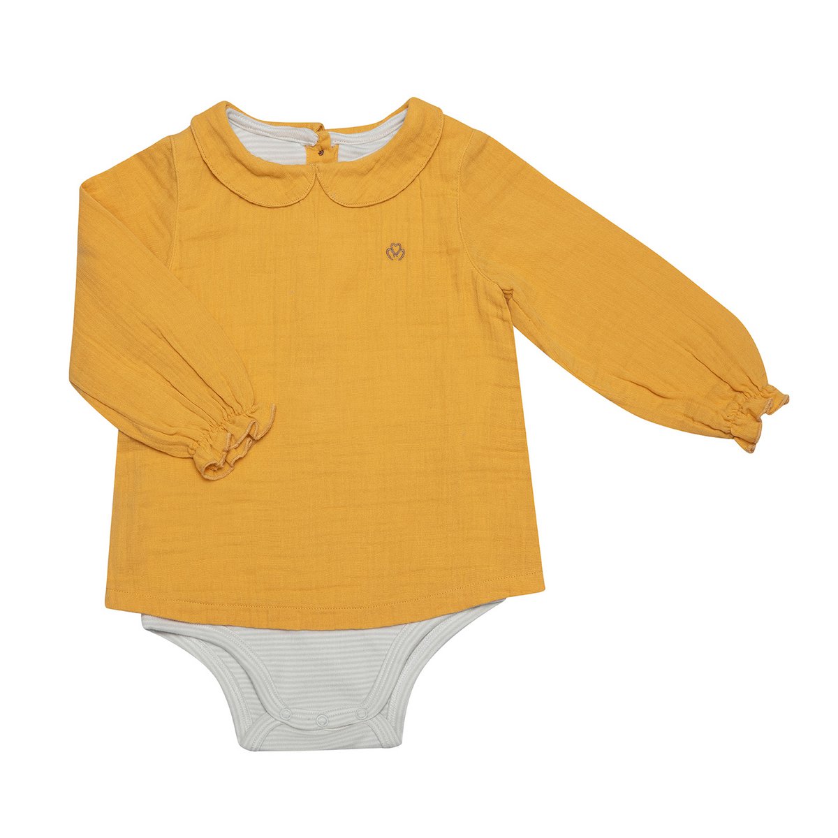 OrganicEra Bio-Musselin-Bodysuit-Bluse mit Peter-Pan-Kragen, Senf
