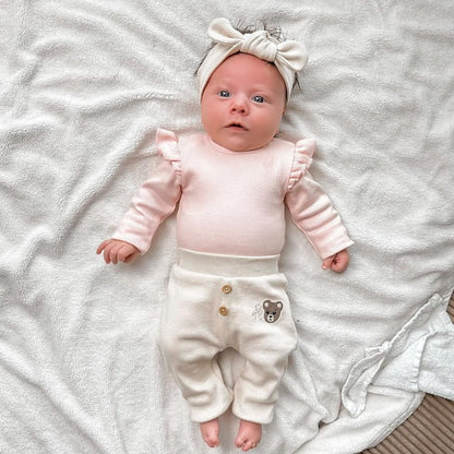 May Mays | Teddy-Baby-Leggings | Rippe Beige | Gestickter Bär