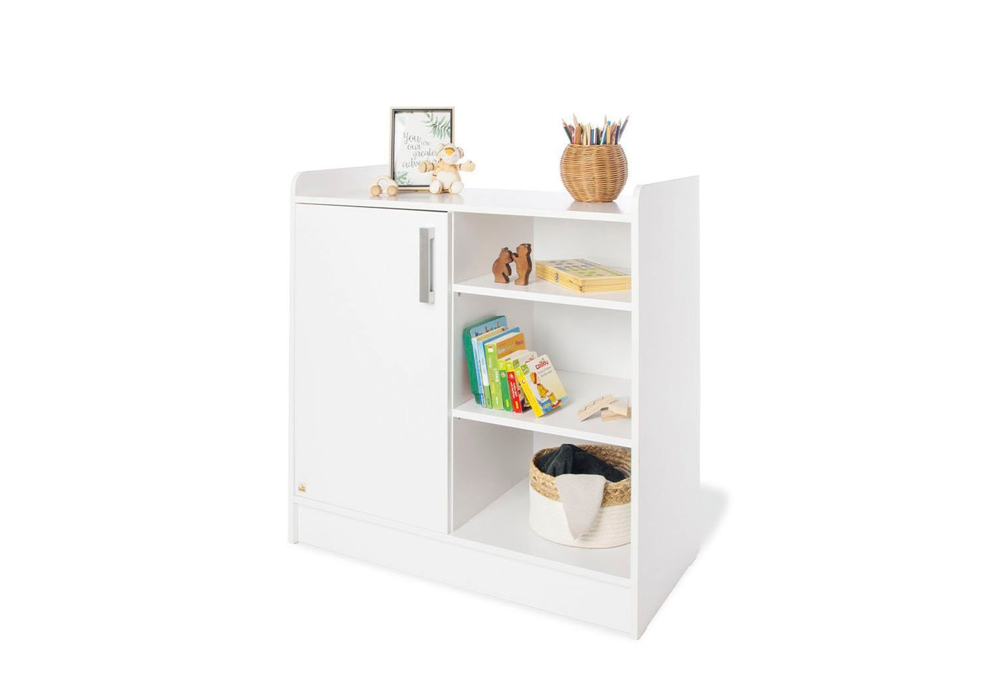 Kinderzimmer 'Hilda &Viktoria', weiß3-teilig: Stubenbett, Wickelkommode, 2-türiger Kleiderschrank