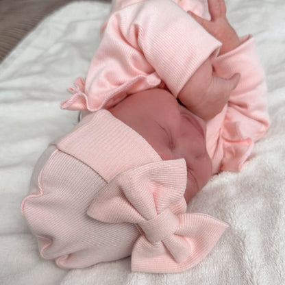 May Mays | Beau Neugeborenenmütze | Schleife Rosa | 0-4 Wochen