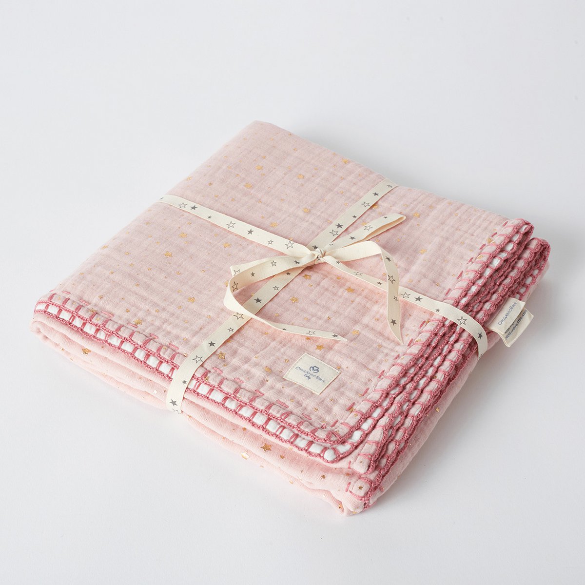 OrganicEra Bio-Musselin-Babydecke mit Glitzer, Puderrosa