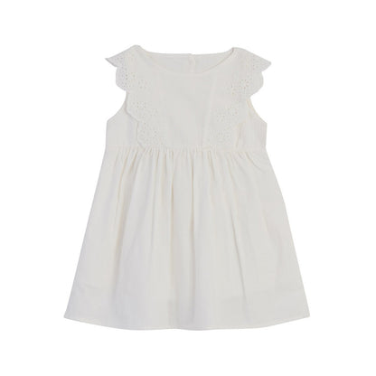 OrganicEra Ärmelloses Kleid aus Bio-Musselin mit Jakobsmuschel, Weiß