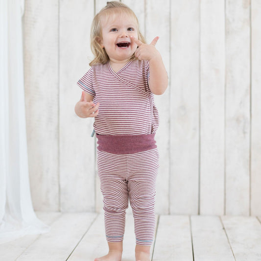 OrganicEra Bio-Baby-Leggings, Bordeaux - Ecru gestreift