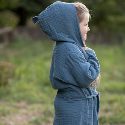 OrganicEra Baby-Bademantel aus Bio-Musselin, 1-2 Jahre, Indigo