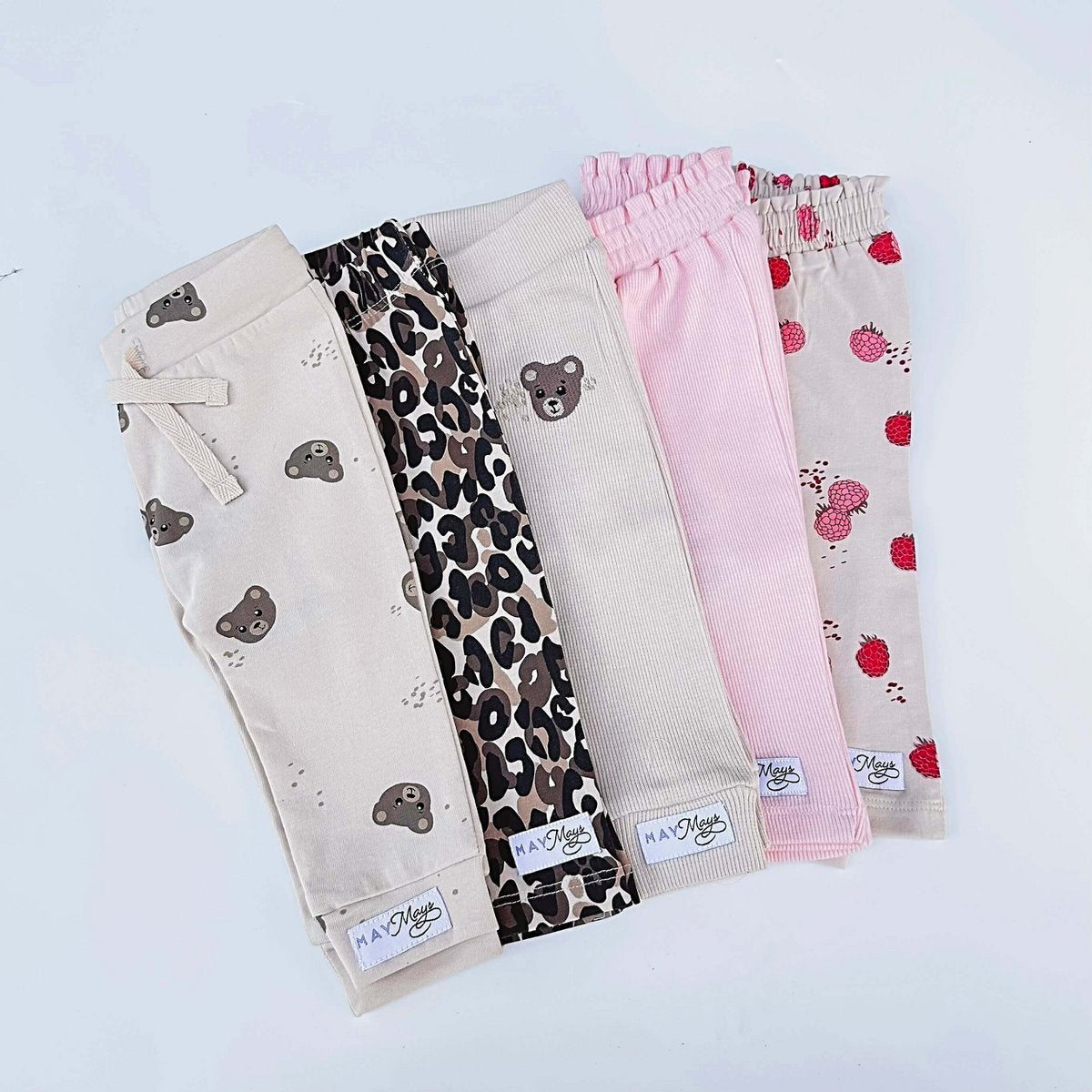 May Mays | Teddy-Baby-Leggings | Rippe Beige | Gestickter Bär
