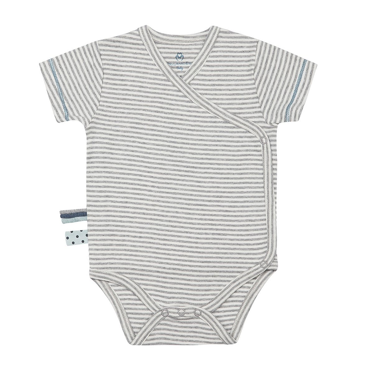OrganicEra Organic Baby S/S Kimono-Body, Grau gestreift