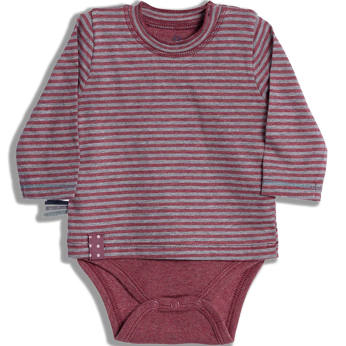 OrganicEra Organic Baby L/S T-Shirt Body, Bordeaux gestreift