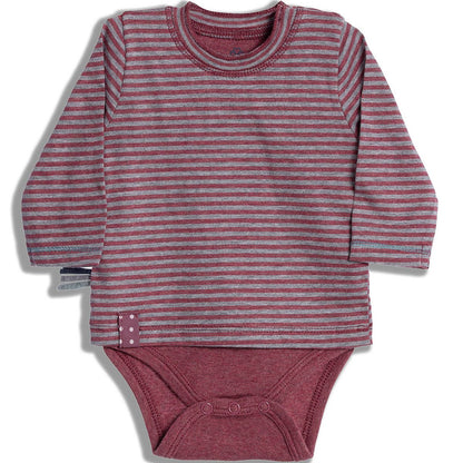 OrganicEra Organic Baby L/S T-Shirt Body, Bordeaux gestreift
