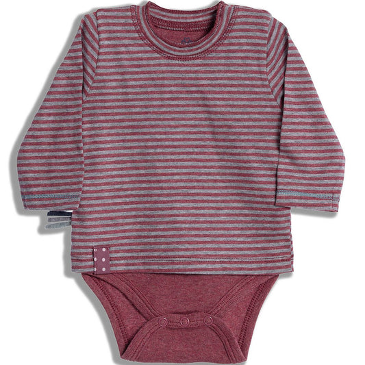 OrganicEra Organic Baby L/S T-Shirt Body, Bordeaux gestreift